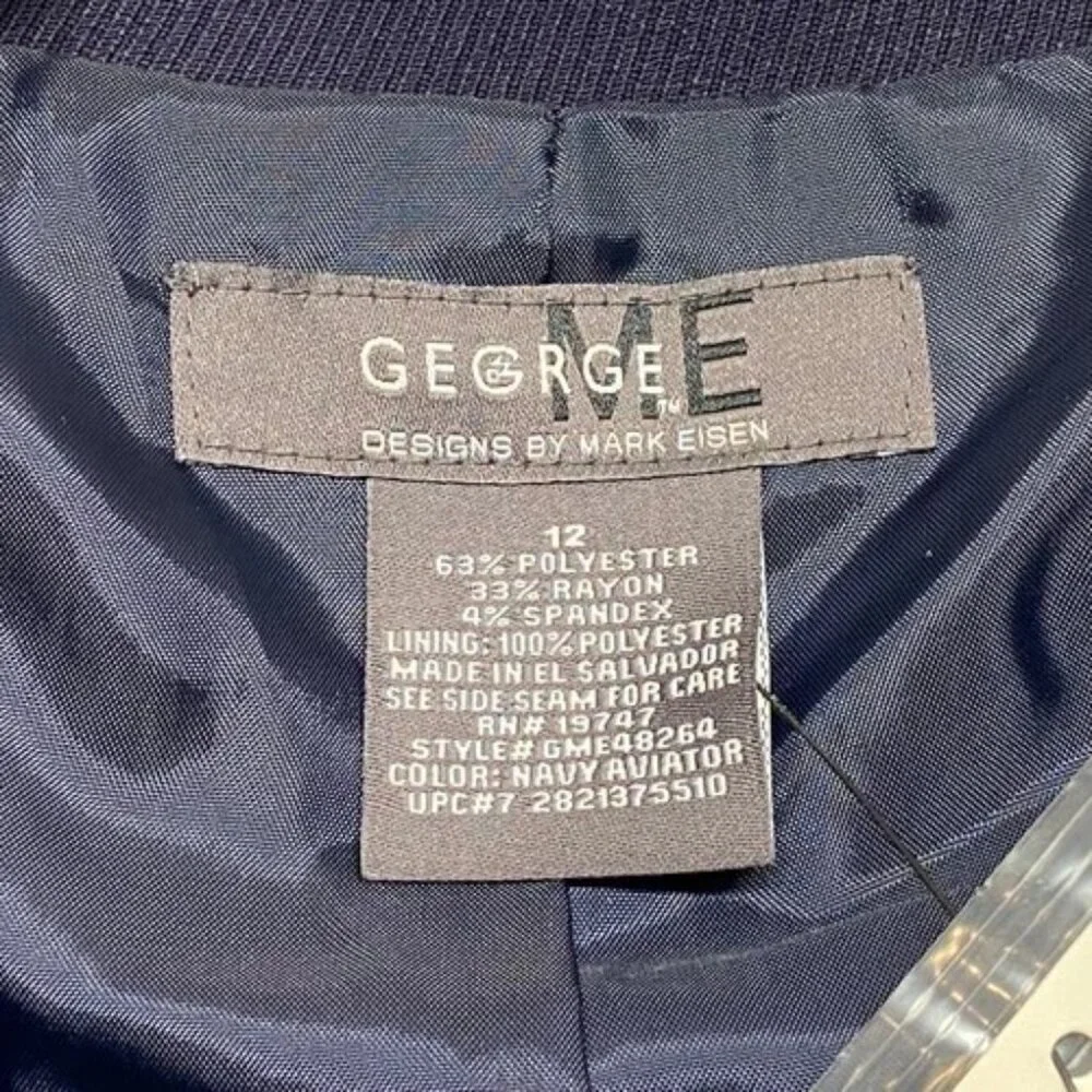 George Blazer Women's 12 Navy Relaxed Modern Fit 4 Button Career Suit Jacket NWT